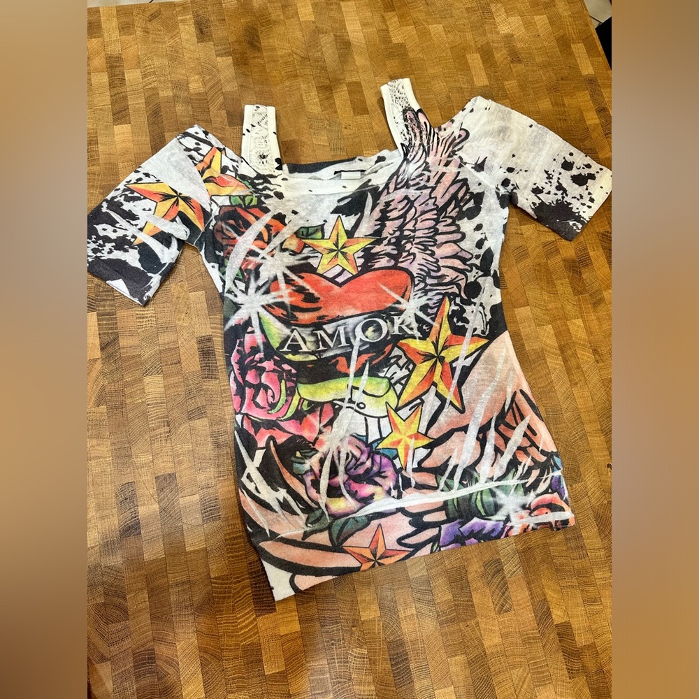 Y2K Tattoo Print Shirt Siren Lily
